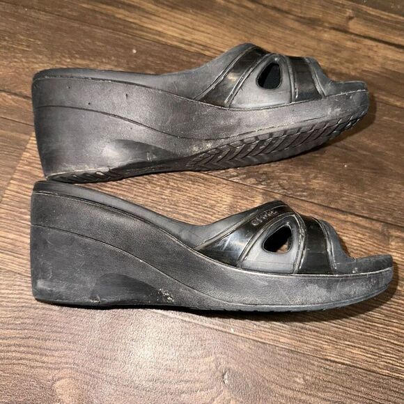 Crocs black ortho arch support sz 7 strappy wedge sandals - Picture 4 of 7